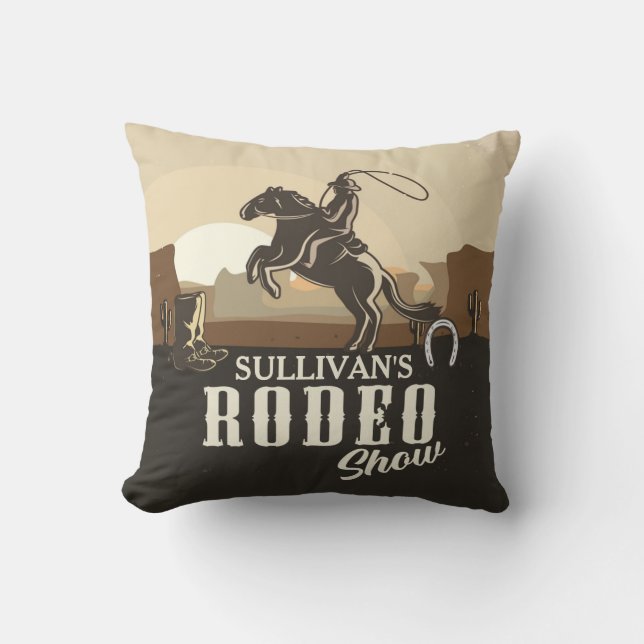 Lasso Roping Roundup ADD NAME Western Rodeo Show Throw Pillow (Front)