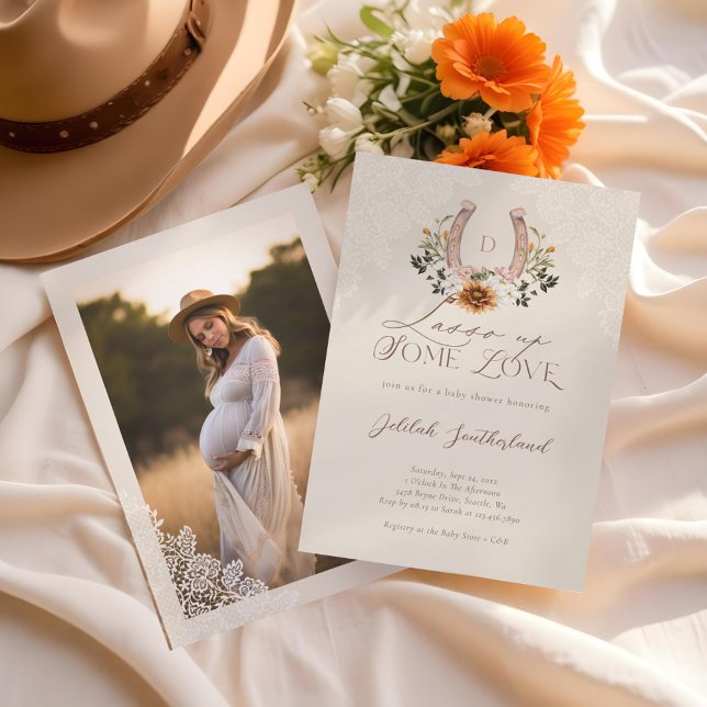 Lasso Up Some Love Floral Western Horseshoe Photo Invitation (Lasso Up Some Love Floral Western Horseshoe Photo Invitation)