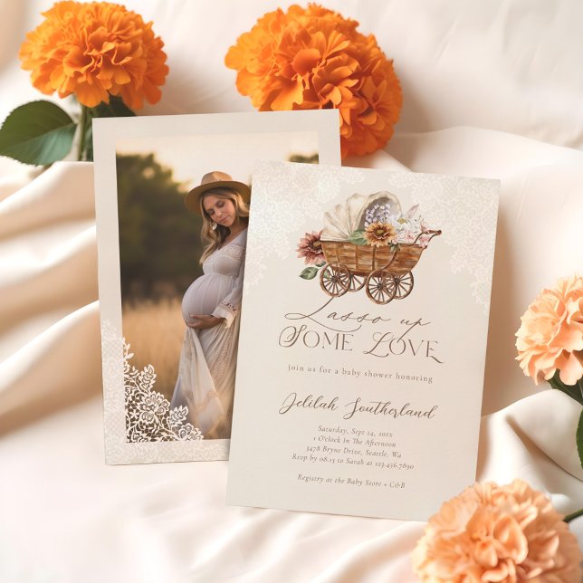 Lasso Up Some Love Floral Western Wagon Photo Invitation (Lasso Up Some Love Floral Western Wagon Photo Invitation)