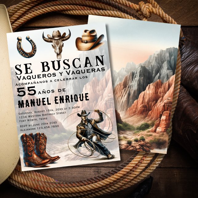 Lasso Vaquero Spanish Western Cowboy 55th Birthday Invitation (Creator Uploaded)