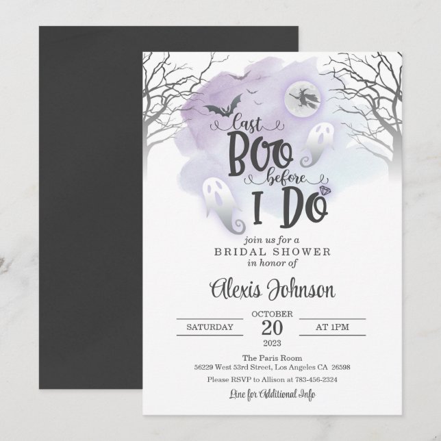 Last Boo Before I Do Bridal Shower (Purple) Invitation (Front/Back)