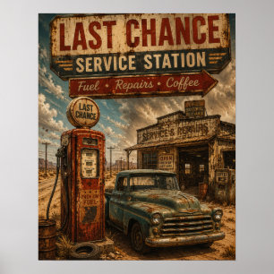 Last Chance Service Station Route 66 Vintage Poster