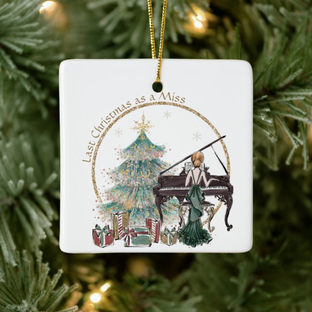Last Christmas as a Miss | Red Head Playing Piano Ceramic Ornament (Tree)