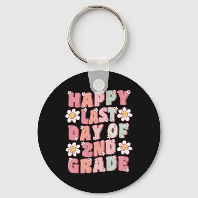 Last Day Of 2nd Grade Cute Groovy Second Grade Tea Keychain (Front)