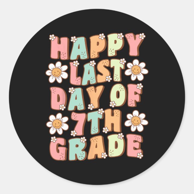 Last Day Of 7th Grade Groovy Seventh Grade Teacher Classic Round Sticker (Front)