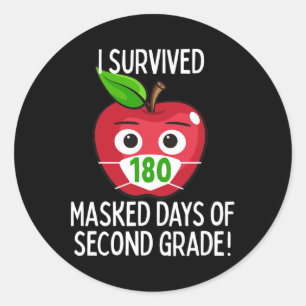 Last Day Of School 180 Masked Days Of Second Grade Classic Round Sticker