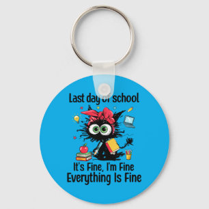 Last Day Of School Cat Fine Graduation Teacher Keychain