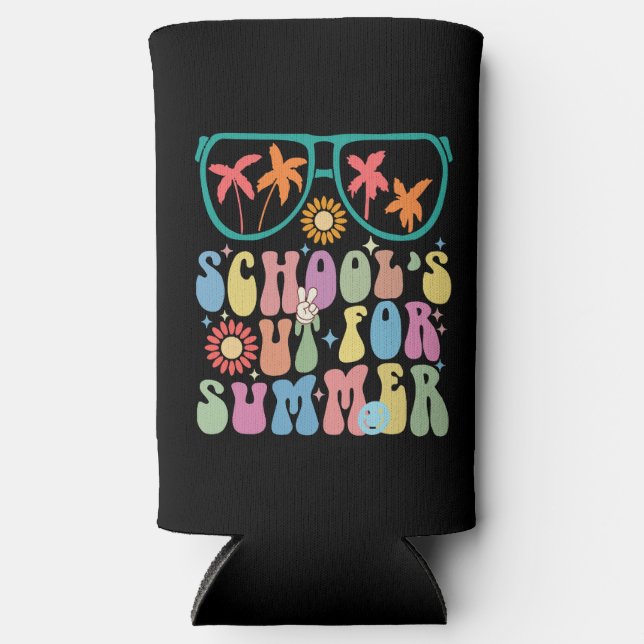 Last Day Of School Groovy School's Out For Summer  Seltzer Can Cooler (Front)