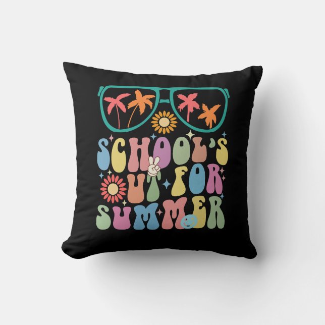 Last Day Of School Groovy School's Out For Summer  Throw Pillow (Front)
