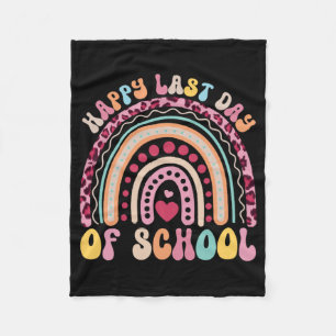 Last Day Of School Teacher Student Leopard Rainbow Fleece Blanket