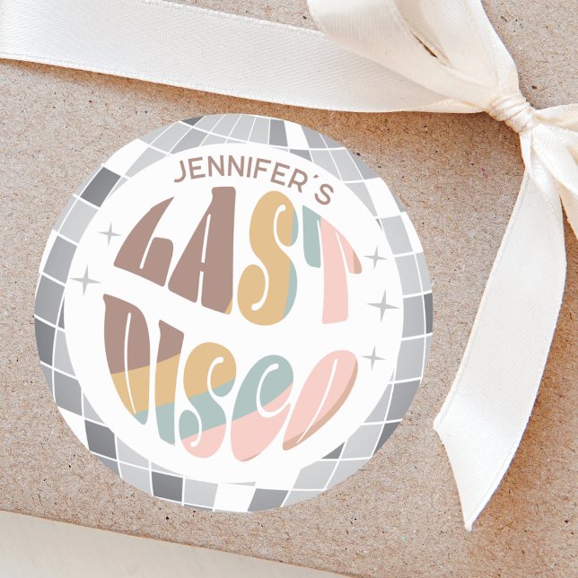 Last Disco 70s Retro Groovy Bachelorette Party Classic Round Sticker (Creator Uploaded)