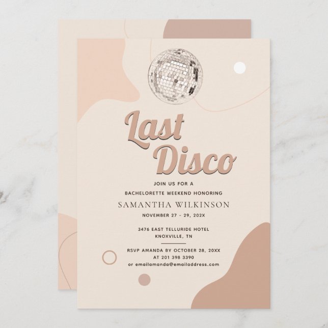 Last Disco Bachelorette Retro 70 Weekend Itinerary Invitation (Front/Back)