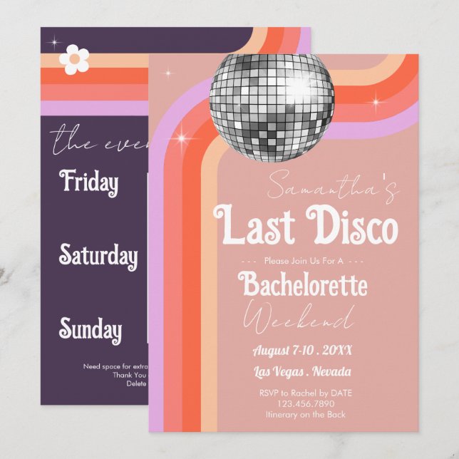 Last Disco Bachelorette Weekend Invitation (Front/Back)