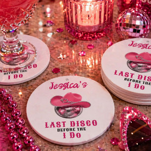 Last Disco Before I Do Bachelorette Round Paper Coaster