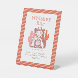 Last Disco Cowgirl Whiskey Bar Bachelorette Party  Pedestal Sign