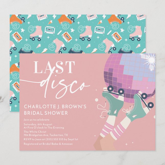 Last Disco Modern Retro Pink Bridal Shower Invitation (Front/Back)