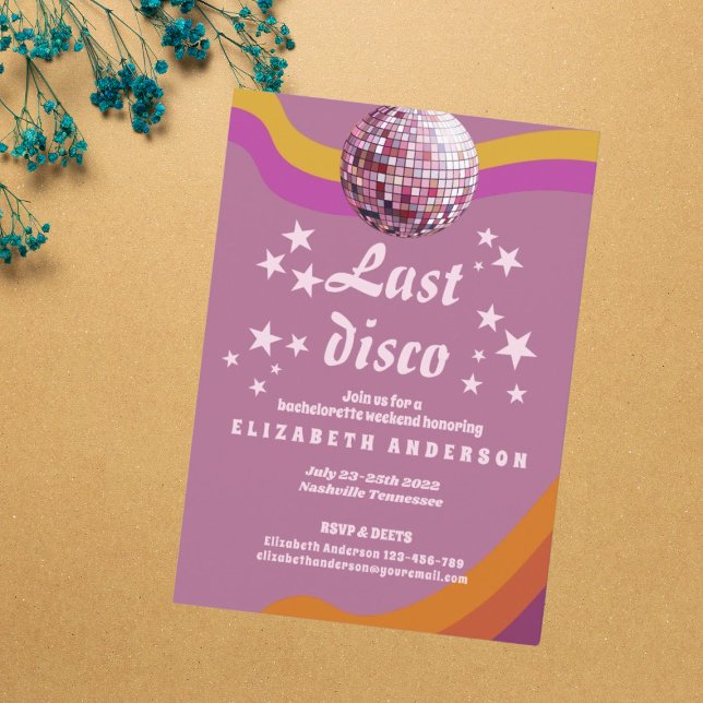 Last Disco Retro 70s Bachelorette Weekend Invitation (Creator Uploaded)