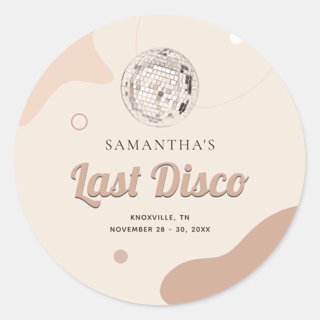 Last Disco Retro Bachelorette Weekend Party Classic Round Sticker (Front)
