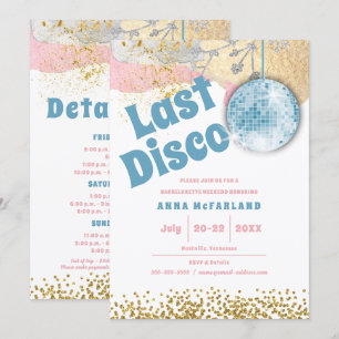 Last Disco Retro Glam Bachelorette Blue Gold Pink Invitation