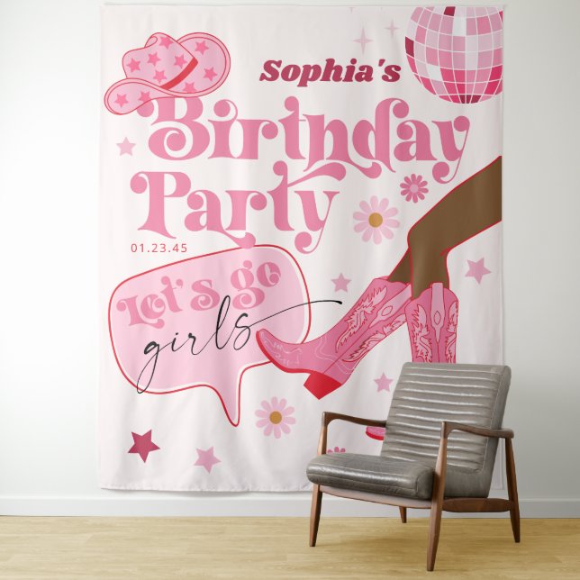 Last Disco Rodeo Bachelorette Party Backdrop Tapestry (In Situ)