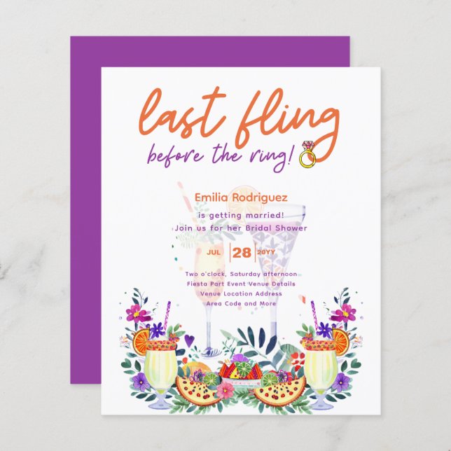 Last Fling Before Ring Cocktails Bridal Shower (Front/Back)