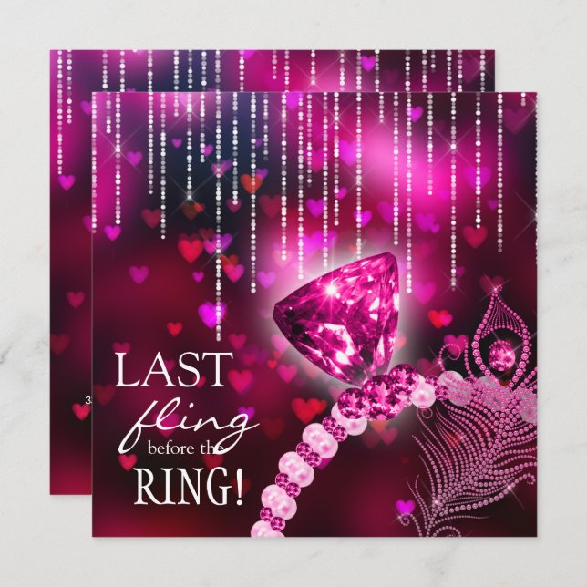Last Fling before the Ring Bachelorette Pink Ring Invitation (Front/Back)