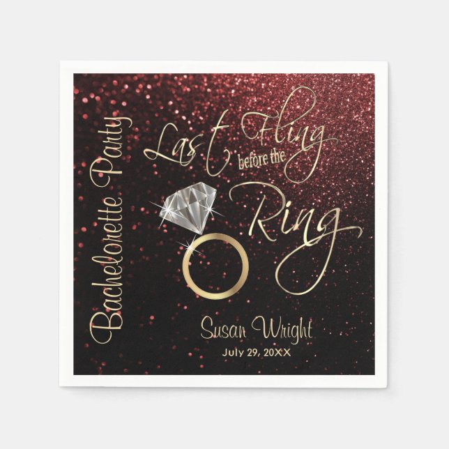 Last Fling Before the Ring Bachelorette Red  Napkin (Front)