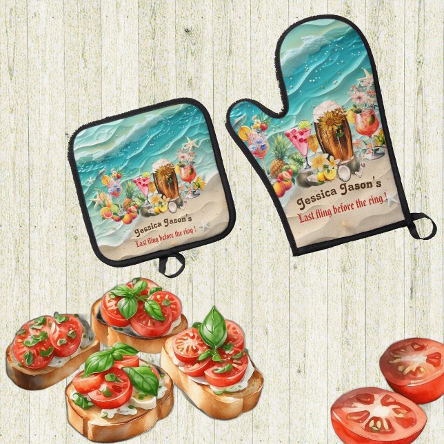 Last Fling Before The Ring Beach Cocktail Tropical Oven Mitt & Pot Holder Set (Last Fling Before The Ring Beach Cocktail Tropical Oven Mitt & Pot Holder Set)