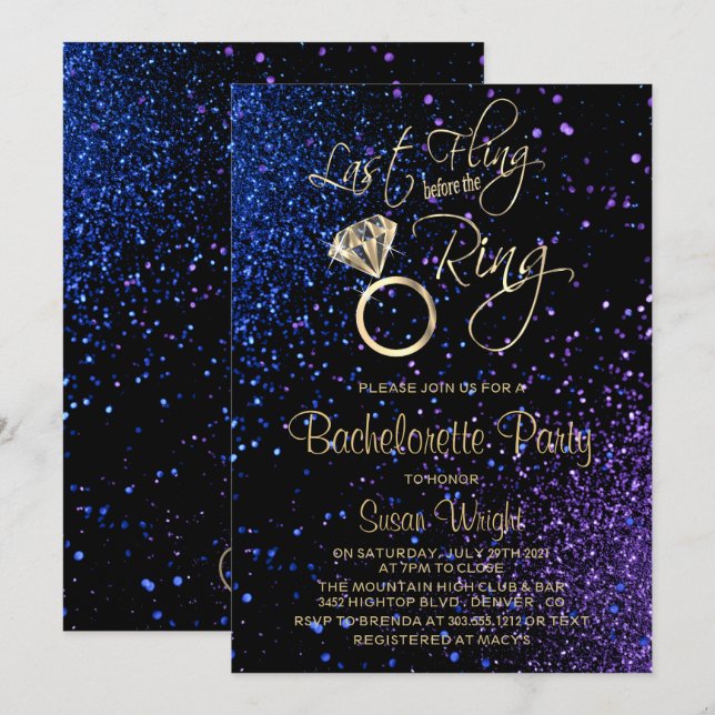 Last Fling Before the Ring  Blue-Purple Invitation (Front/Back)