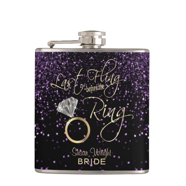 Last Fling before the Ring - Purple Hip Flask (Front)