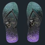 Last Fling Before the Ring - Purple & Teal Flip Flops<br><div class="desc">🥇AN ORIGINAL COPYRIGHT ART DESIGN by Donna Siegrist ONLY AVAILABLE ON ZAZZLE! Flip Flop Shoes ready for you to personalize. Matching products are available or you can just transfer the design to another product. If need be... you can delete all text and start fresh with your own text, colour and...</div>
