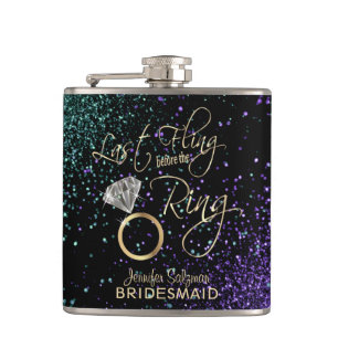 Last Fling before the Ring - Teal & Purple Hip Flask