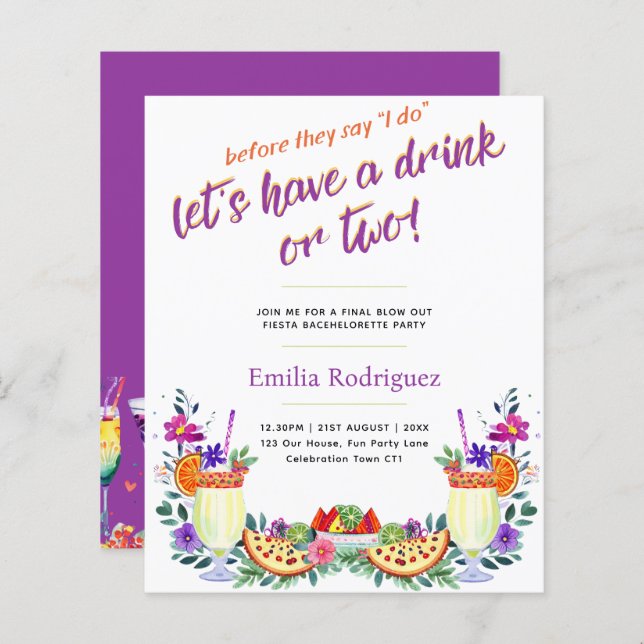 Last Fling Fiesta Cocktails Tacos Bachelorette (Front/Back)