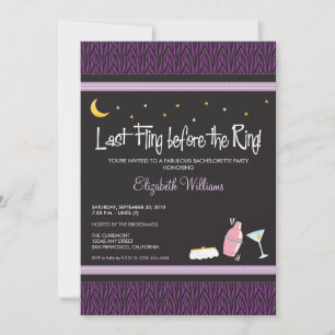 Last Fling Zebra Bachelorette Invitation (purple)