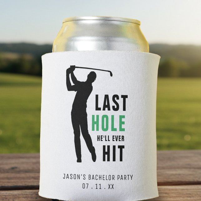 Last Hole Golf Swing Bachelor Party White Can Cooler (Creator Uploaded)