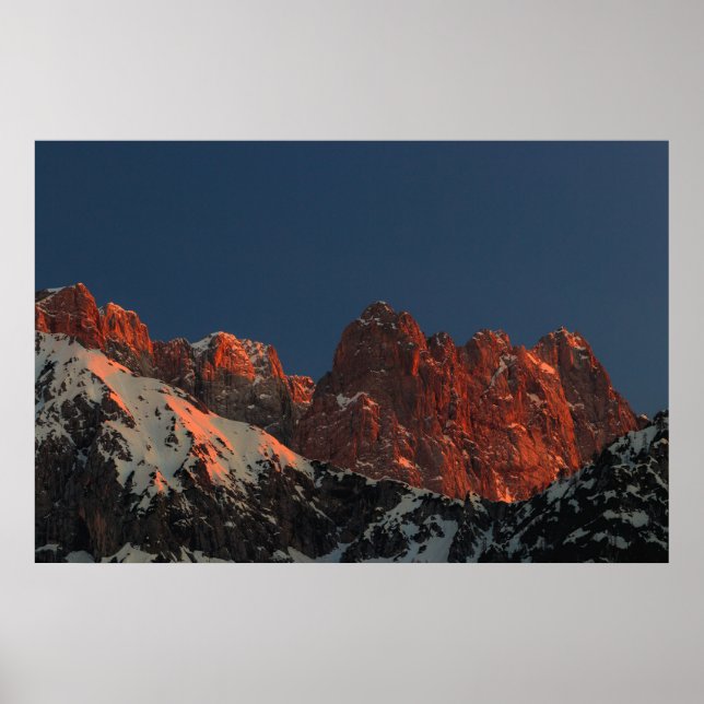 Last light of sun on mountains poster (Front)