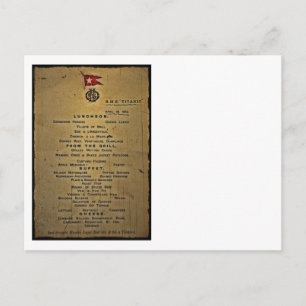 Last Menu RMS Titanic Postcard