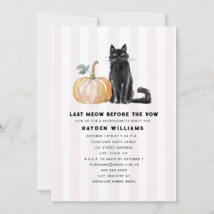 Last Meow Black Cat Halloween Bachelorette Invitation