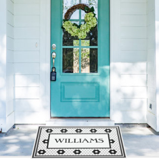 Last Name Black and White Tile Design Custom Doormat