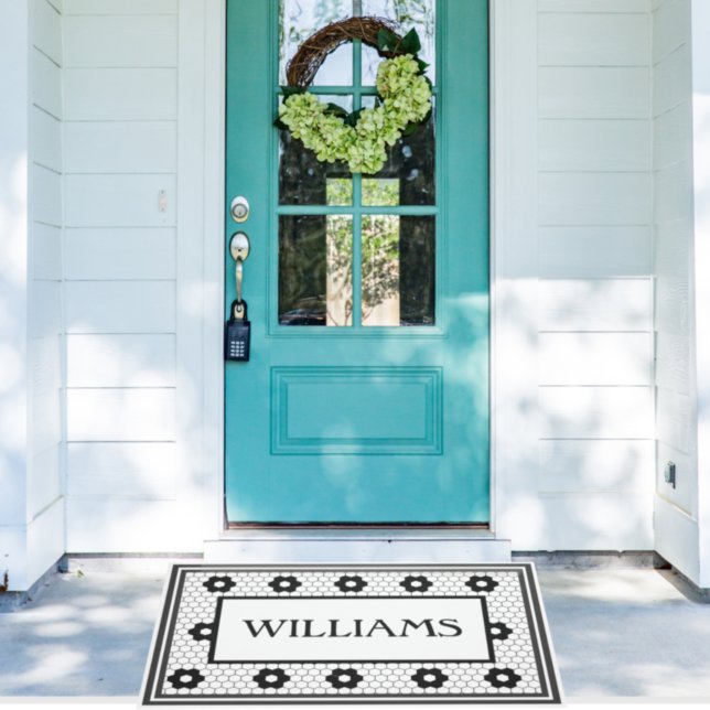 Last Name Black and White Tile Design Custom Doormat (Creator Uploaded)