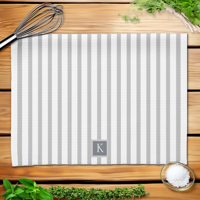 Last Name Grey White Striped Kitchen Towel (Last Name Gray White Striped Kitchen Towel)