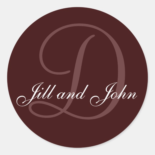 Last Name Initial D plus First Names Chocolate Classic Round Sticker (Front)