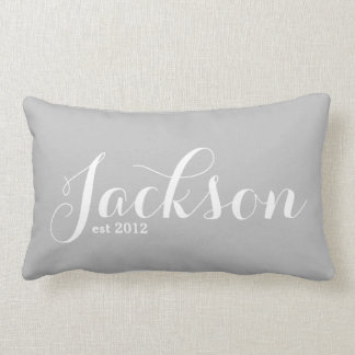 Last Name Lumbar Pillow Grey and White