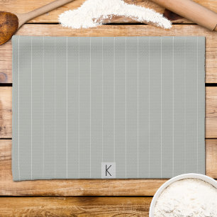 Last Name Sage Green White Striped Kitchen Towel