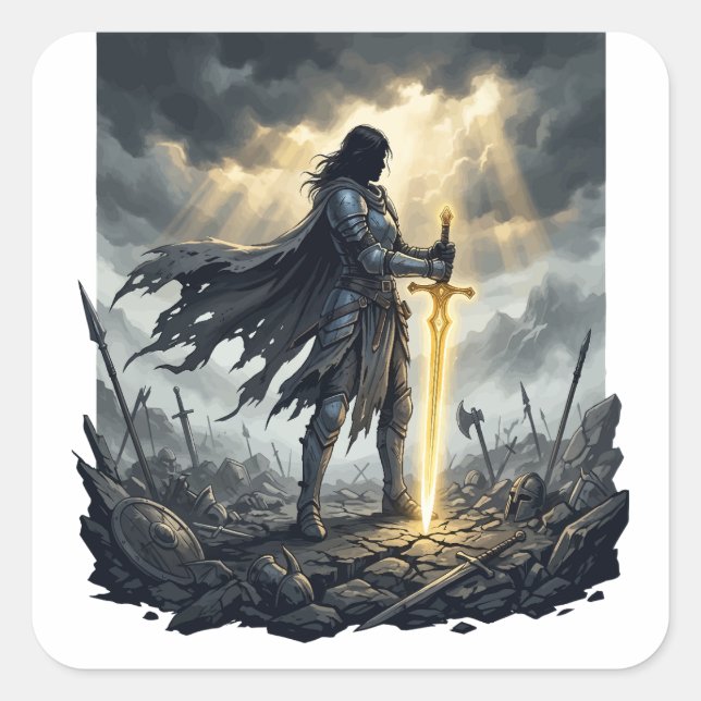Last One Standing Dark Fantasy Warrior Epic Battle Square Sticker (Front)