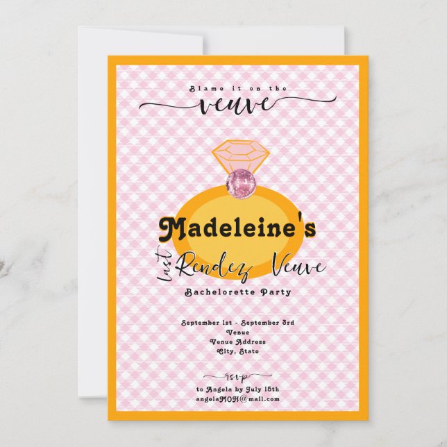 Last Rendez Veuve Orange Bachelorette Itinerary Invitation (Front)