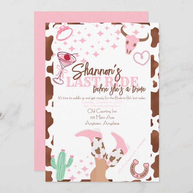 Last Ride Bachelorette Party Invitation (Front/Back)