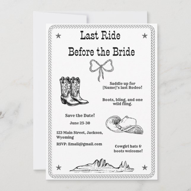Last Ride Before the Bride Western Bachelorette Save The Date (Front)