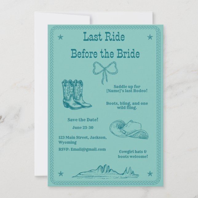 Last Ride Before the Bride Western Bachelorette Save The Date (Front)