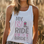 Last Ride Bride Bachelorette Tank Top<br><div class="desc">Giddy up for the bride's last ride with this fun and flirty bachelorette party tank top! "Last Ride Before She's a Bride" is the perfect slogan for a wild night out or a weekend getaway. This comfortable and stylish tank is ideal for any bachelorette party theme, from a night on...</div>